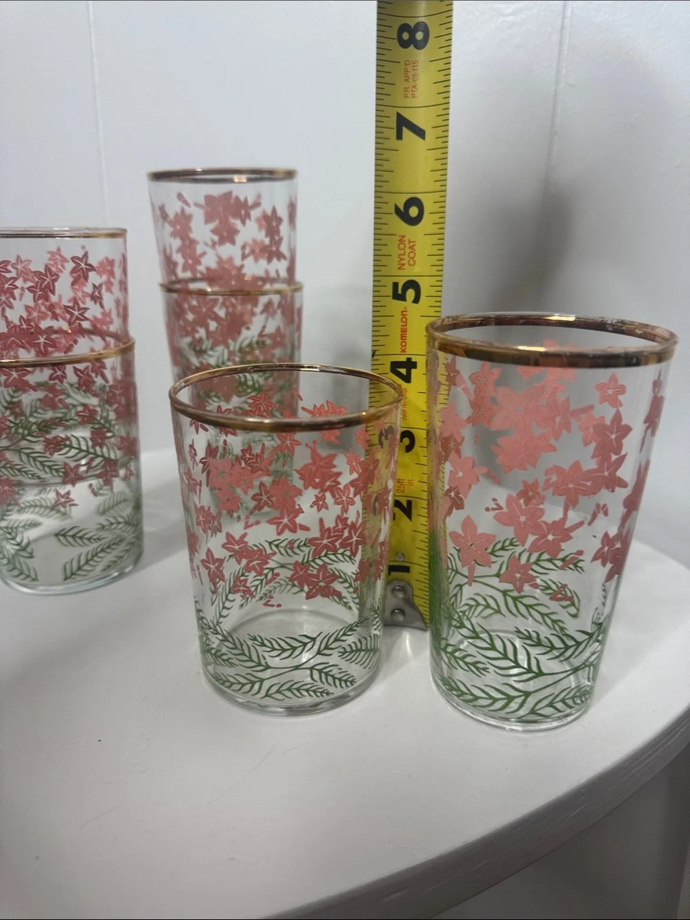 Vintage mid century drinking glasses pink floral